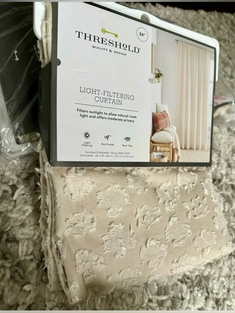 Threshold Light Filtering Jacquard Floral Curtain Panels Ivory Set of 2